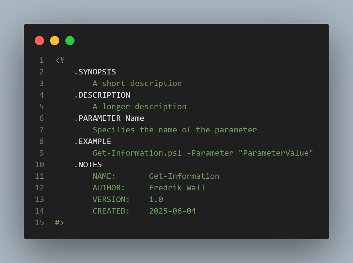 Comment Based help as a snippet